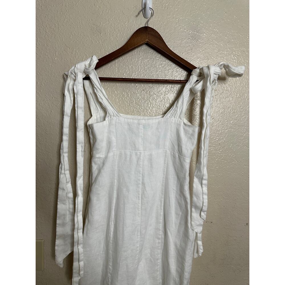 DISSH Aisle White Linen Bow Midi Dress size US6 Square Neck Tie Shoulder - Picture 12 of 13